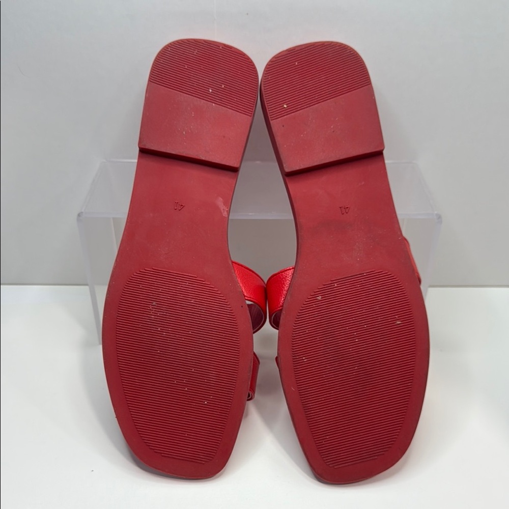 Red Faux Leather Slide Sandals – Luxe Minimalist Design - Picture 2 of 7